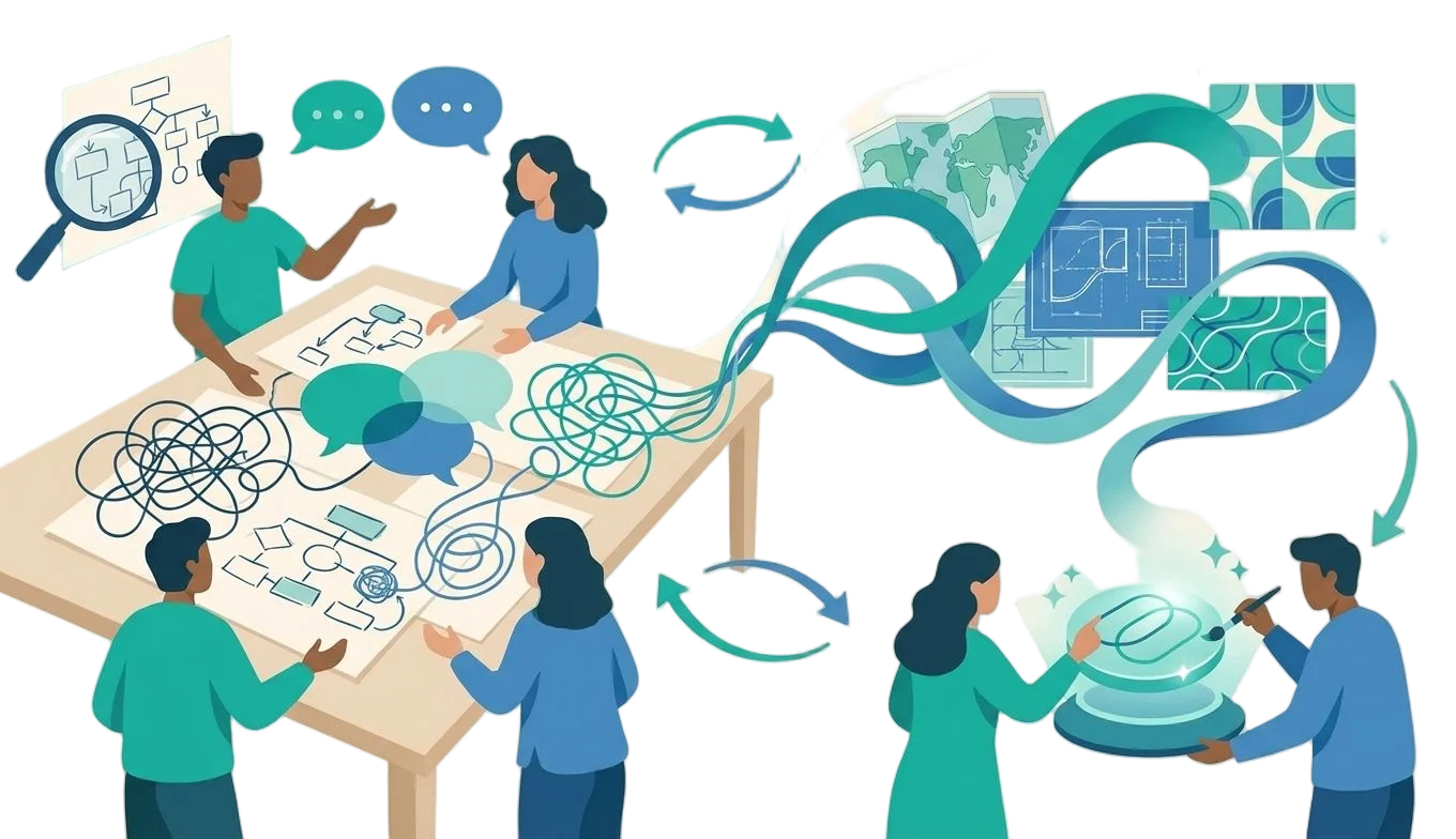 Human-centered design process showing collaboration and transformation